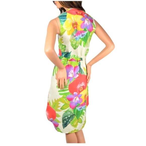 Allegra Masetti Tropical Print Linen Shirt Dress Midi NWOT - Picture 4 of 13